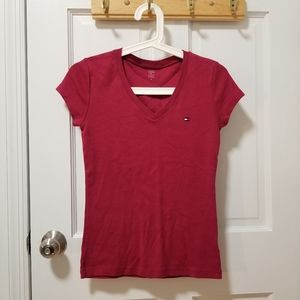 ♠Tommy Hilfiger V-neck Maroon Shirt Women Petite S